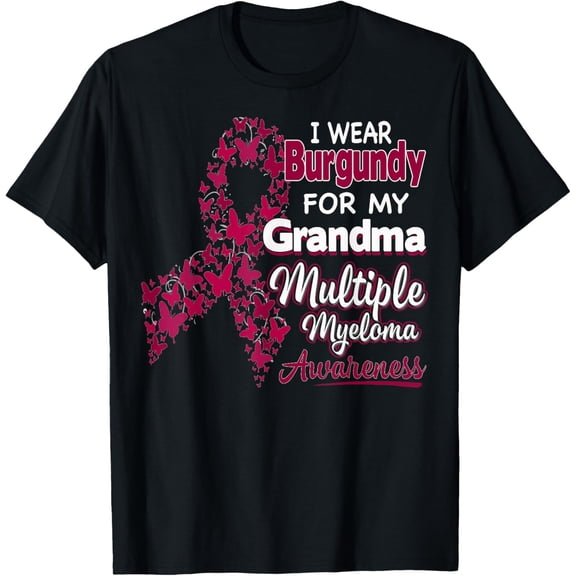 t-shirt I Wear Burgundy For My Grandma - Multiple Myeloma Awareness mens,black,women,funny,journey,Crew Neck, Short Sleeve,custom clothing patterns.gift