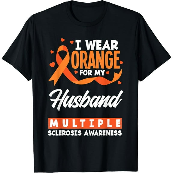 t-shirt I Wear Orange For My Husband Multiple Sclerosis Awareness T-Shirt mens，black，women，funny，journey，Crew Neck, Short Sleeve,printing