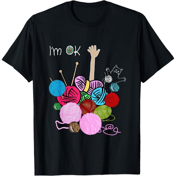t-shirt I'm Ok Crochet And Knitting Funny Crocheting T-Shirt mens，black，women，funny，journey，Crew Neck, Short Sleeve,printing