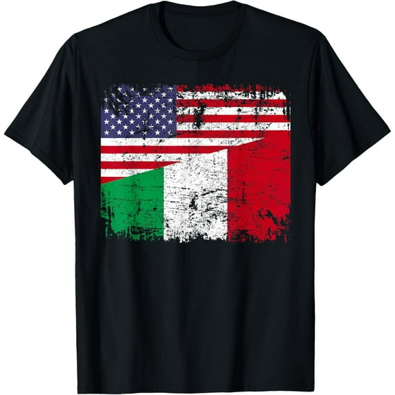 t-shirt ITALIAN ROOTS | Half American Flag | USA ITALY FLAG T-Shirt.