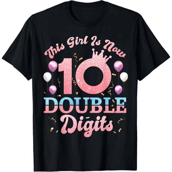 t-shirt In My Double Digits Era Retro 10 Year Old 10th Birthday Girl T-ShirtMen and women can wear, black T-shirts, gifts. Age: M,L,XL 2XL, 3XL, 4XL
