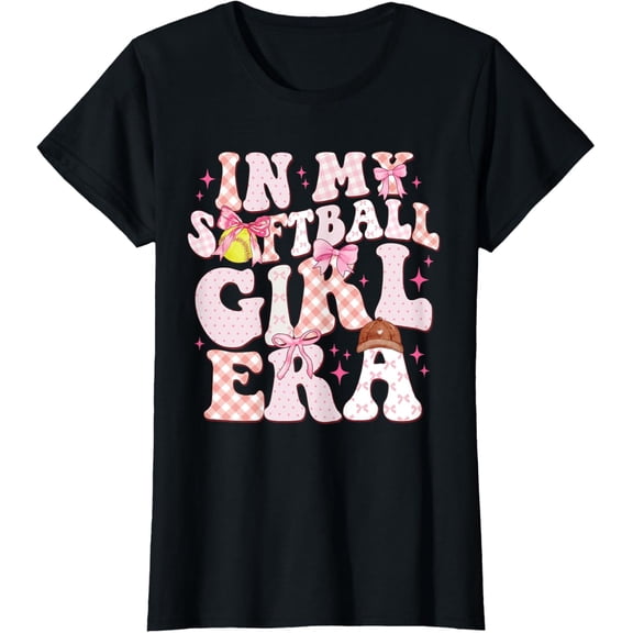 t-shirt In My Softball Girl Era Retro Groovy Softball Girl Costume T-Shirt mens，black，women，funny，journey，Crew Neck, Short Sleeve,printing