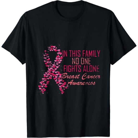 t-shirt In This Family No One Fights Alone Breast Cancer Awareness T-Shirt mens，black，women，funny，journey，Crew Neck, Short Sleeve,printing