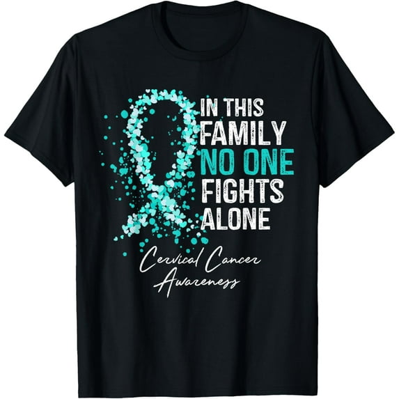 t-shirt In This Family No One Fights Alone Shirt Cervical Cancer mens t shirt,black,women,funny,misfits,men,journey