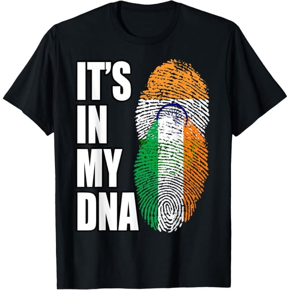 t-shirt Indian And Irish Mix DNA Flag Heritage T-Shirt mens,black,women,funny,journey,Crew Neck, Short Sleeve,custom clothing patterns.gift
