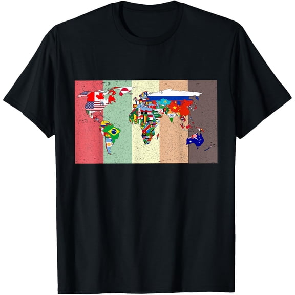 t-shirt International World Map Flags Of The World Multicultural T-Shirt mens，black，women，funny，journey，Crew Neck, Short Sleeve,printing