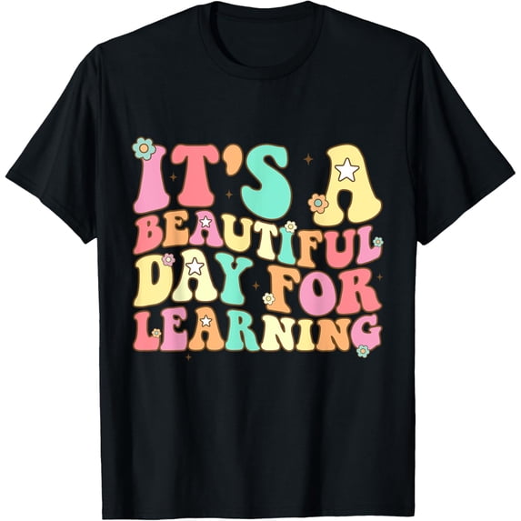 t-shirt It's Beautiful Day For Learning Retro Teacher Students Women T-Shirt mens,black,women,funny,men,journey,Crew Neck, Short Sleeve,printing