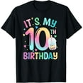 thumbnail image 1 of t-shirt It's My 10th Birthday Bubble Boba Tea Party 10 Year Old Girl T-ShirtMen and women can wear, black T-shirts, gifts. Age: M,L，XL 2XL, 3XL, 4XL, 1 of 4