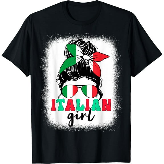 t-shirt Italian Girl Messy Bun Italy Flag Patriotic Women Kids T-Shirt.