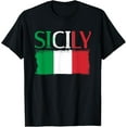thumbnail image 1 of t-shirt Italian Vintage Flag & Italy Sicily Sicilia T-Shirt mens，black，women，funny，journey，Crew Neck, Short Sleeve,custom clothing patterns.gift, 1 of 4