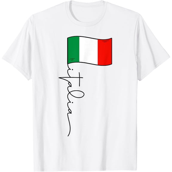 t-shirt Italy Signature Flag Pole - Elegant Patriotic Italian Flag T-Shirt mens, woman, white，funny，journey，Crew Neck, Short Sleeve,custom clothing patterns.gift