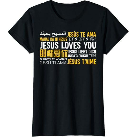 t-shirt Jesus Loves You in many languages Christian Evangelism Tee T-Shirt mens，black，women，funny，journey，Crew Neck, Short Sleeve,printing