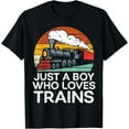 thumbnail image 1 of Just A Boy Who Loves Trains Retro Locomotive Men Kids Youth T-Shirt, 1 of 4