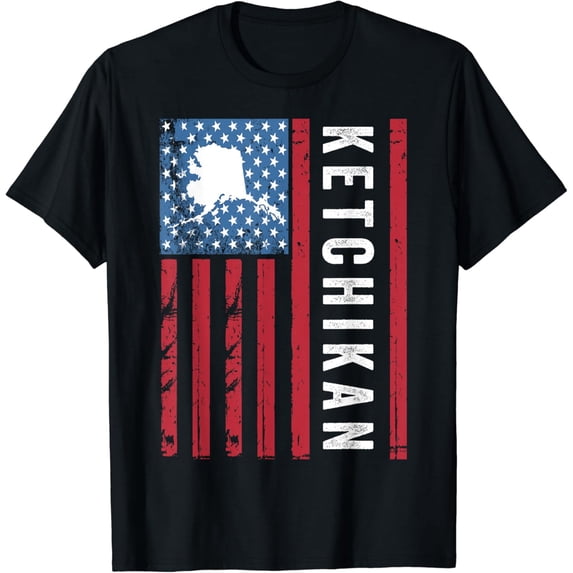 t-shirt Ketchikan Alaska with American Flag, Alaska Ketchikan T-Shirt mens t shirt,black,women,funny,misfits,men,journey