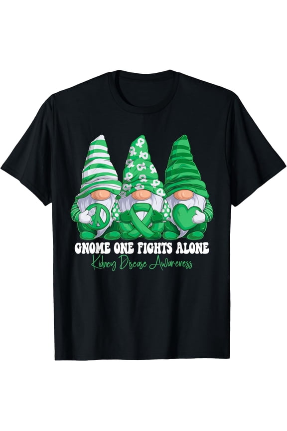 t-shirt Kidney Disease Awareness Month Green Ribbon Gnomies Support T-Shirt mens，black，women，funny，journey，Crew Neck, Short Sleeve,custom clothing patterns.gift