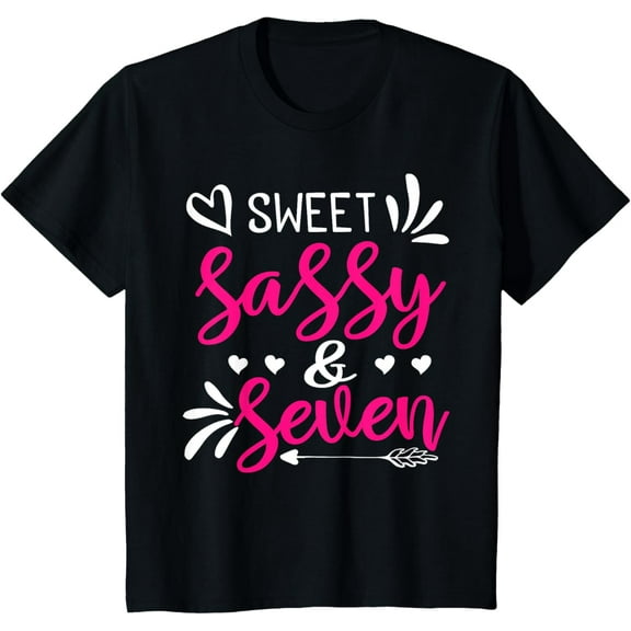 t-shirt Kids 7 Years Bday Sweet Sassy and Seven Girls 7th Birthday T-Shirt mens，black，women，funny，journey，Crew Neck, Short Sleeve,custom clothing patterns.