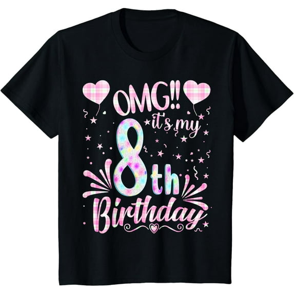t-shirt Kids OMG It's My 8th Birthday Girls Gifts Eight 8 Year Old Bday T-Shirt mens,black,women,funny,journey,Crew Neck, Short Sleeve,printing
