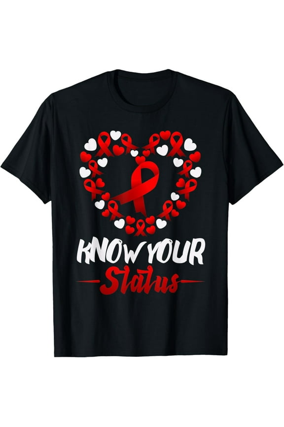 t-shirt Know Your Status Red Ribbon HIV AIDS Awareness Support Month T-Shirt mens，black，women，funny，journey，Crew Neck, Short Sleeve,custom clothing patterns.gift