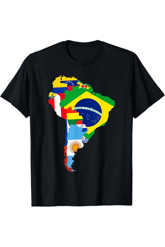 t-shirt Latin South America Continent Map Flags T-Shirt mens,black,women,funny,journey,Crew Neck, Short Sleeve,custom clothing patterns.gift