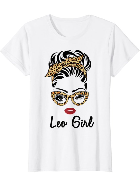 t-shirt Leo Girl Woman Face Leopard Bandana Wink Eye - July girls T-Shirt