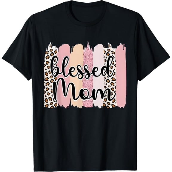 t-shirt Leopard Blessed Mama Cool Mom Women T-Shirt mens，black，women，funny，journey，Crew Neck, Short Sleeve,printing