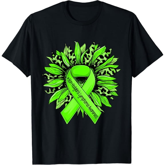 t-shirt Leopard Sunflower Lime Green Ribbon Non-Hodgkin's Lymphoma T-Shirt mens，black，women，funny，men，journey，Crew Neck, Short Sleeve,printing