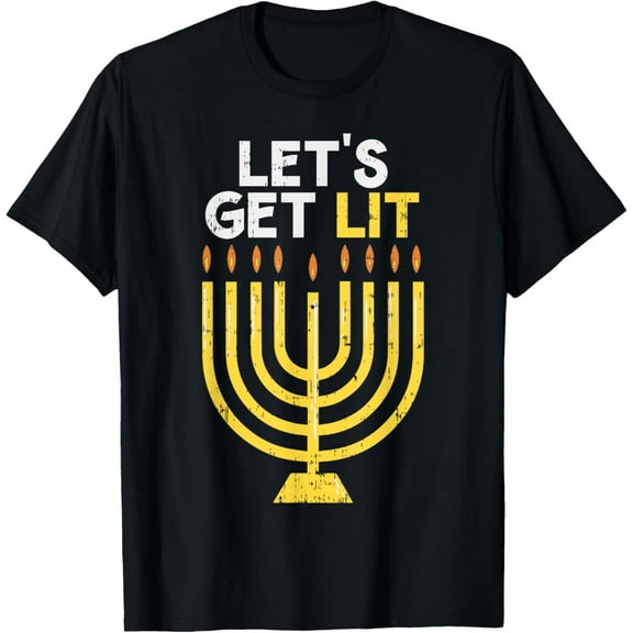 t-shirt Lets Get Lit Shirt Jewish Hanukkah Chanukah Chanukiah T-Shirt mens，black，women，funny，journey，Crew Neck, Short Sleeve,custom clothing patterns.gift