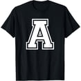 thumbnail image 1 of t-shirt Letter A Name Initial Varsity Alphabet Monogram T-Shirt mens，black，women，funny，journey，Crew Neck, Short Sleeve,custom clothing patterns.gift, 1 of 4