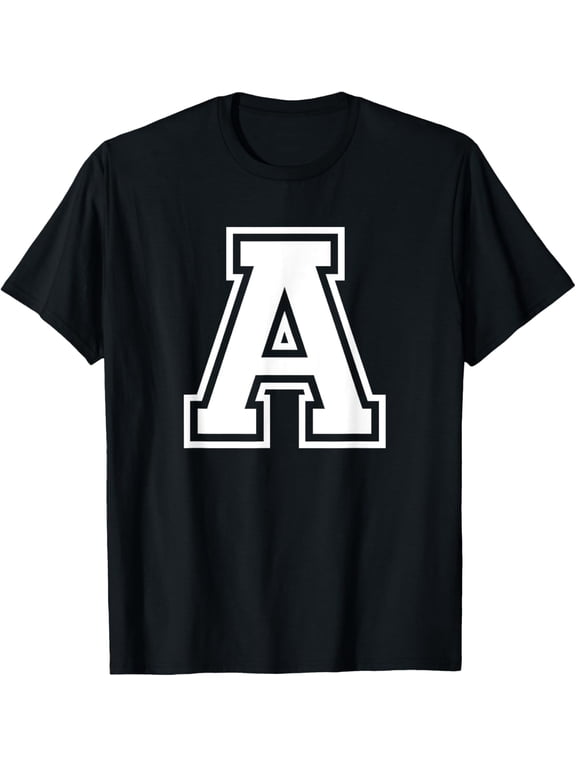t-shirt Letter A Name Initial Varsity Alphabet Monogram T-Shirt mens,black,women,funny,journey,Crew Neck, Short Sleeve,custom clothing patterns.gift