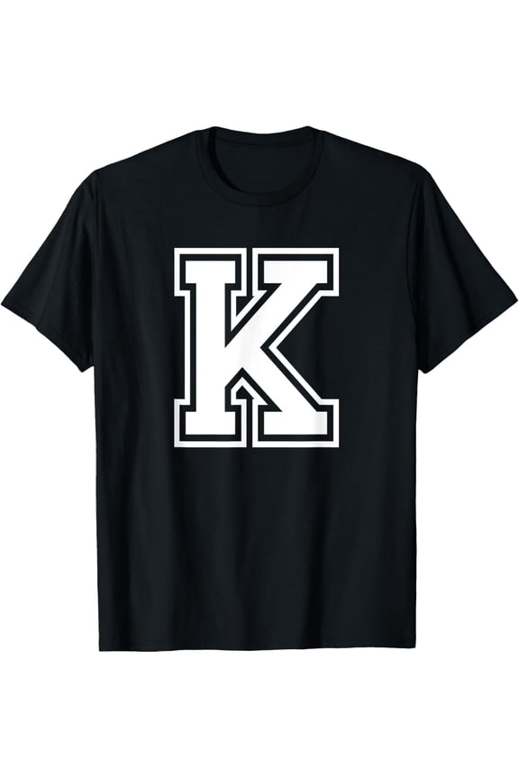 t-shirt Letter K Name Initial Varsity Alphabet Monogram T-Shirt mens,black,women,funny,journey,Crew Neck, Short Sleeve,custom clothing patterns.gift