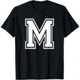 thumbnail image 1 of t-shirt Letter M Name Initial Varsity Alphabet Monogram T-Shirt mens，black，women，funny，journey，Crew Neck, Short Sleeve,custom clothing patterns.gift, 1 of 4