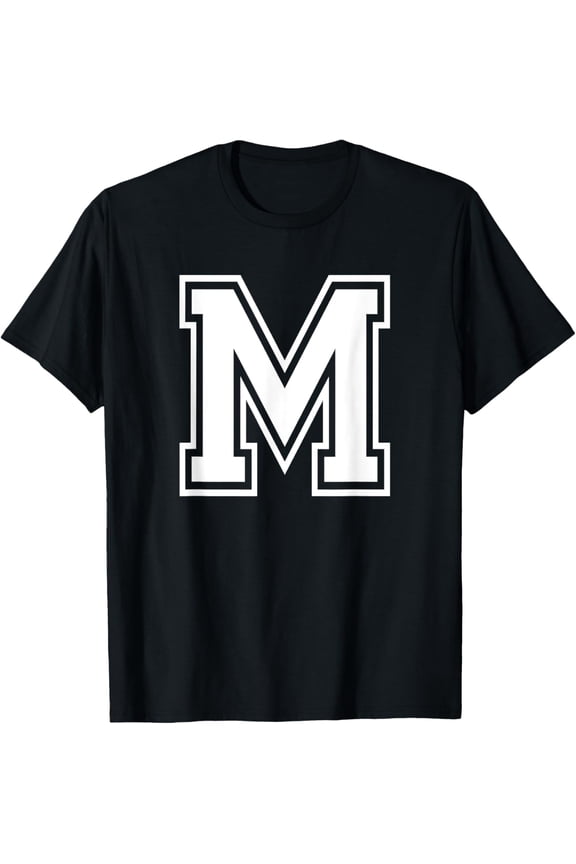 t-shirt Letter M Name Initial Varsity Alphabet Monogram T-Shirt mens,black,women,funny,journey,Crew Neck, Short Sleeve,custom clothing patterns.gift
