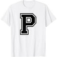 thumbnail image 1 of t-shirt Letter P Black Capital Alphabet Name Initial T-Shirt mens, woman, white，funny，journey，Crew Neck, Short Sleeve,custom clothing patterns.gift, 1 of 4