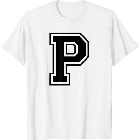 t-shirt Letter P Black Capital Alphabet Name Initial T-Shirt mens, woman, white，funny，journey，Crew Neck, Short Sleeve,custom clothing patterns.gift