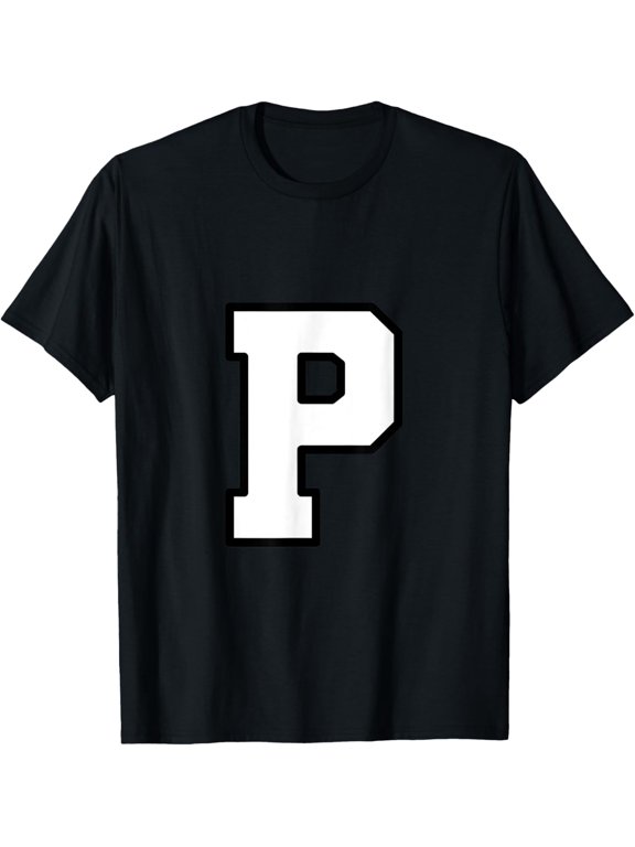 t-shirt Letter P Capital Alphabet Varsity Monogram Initial T-Shirt mens,black,women,funny,journey,Crew Neck, Short Sleeve,custom clothing patterns.gift