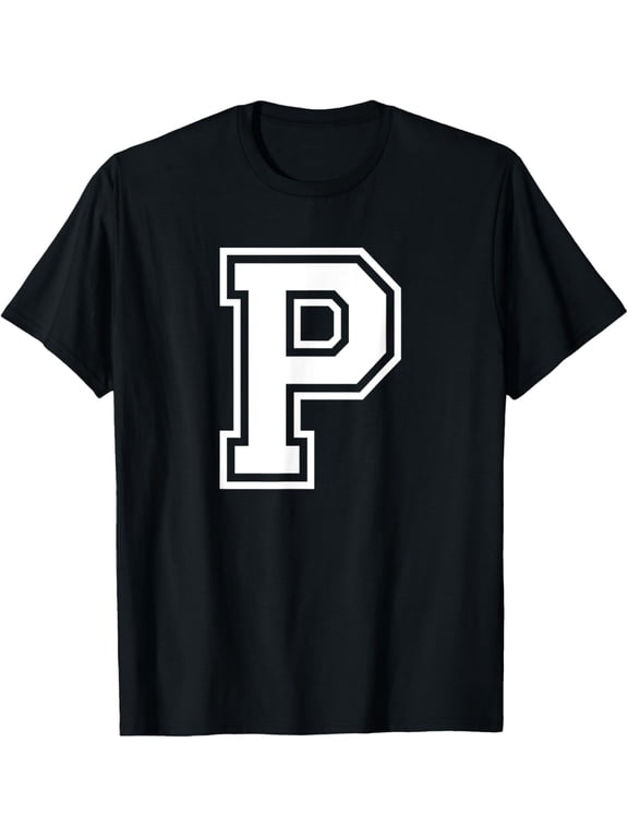 t-shirt Letter P Name Initial Varsity Alphabet Monogram T-Shirt mens,black,women,funny,journey,Crew Neck, Short Sleeve,custom clothing patterns.gift
