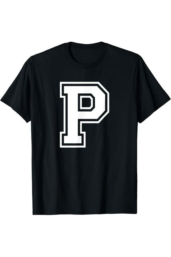 t-shirt Letter P Name Initial Varsity Alphabet Monogram T-Shirt mens,black,women,funny,journey,Crew Neck, Short Sleeve,custom clothing patterns.gift