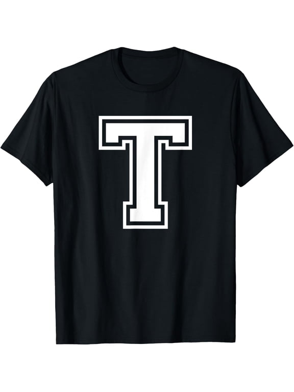 t-shirt Letter T Name Initial Varsity Alphabet Monogram T-Shirt mens,black,women,funny,journey,Crew Neck, Short Sleeve,custom clothing patterns.gift