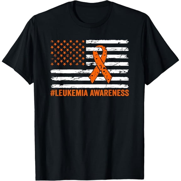 t-shirt Leukemia Awareness Month orange ribbon USA American flag T-Shirt.