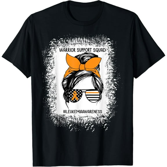 t-shirt Leukemia Awareness Warrior Support Squad Messy Bun Sunglass T-Shirt.