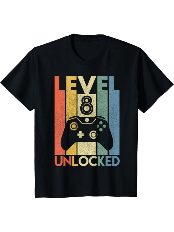 t-shirt Level 8 Unlocked Shirt Funny Video Gamer 8th Birthday Gift T-Shirt.