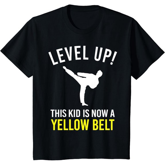 t-shirt Level Up! This Kid is Now a Yellow Belt Karate Award T-Shirt mens，black，women，funny，men，journey，Crew Neck, Short Sleeve,printing