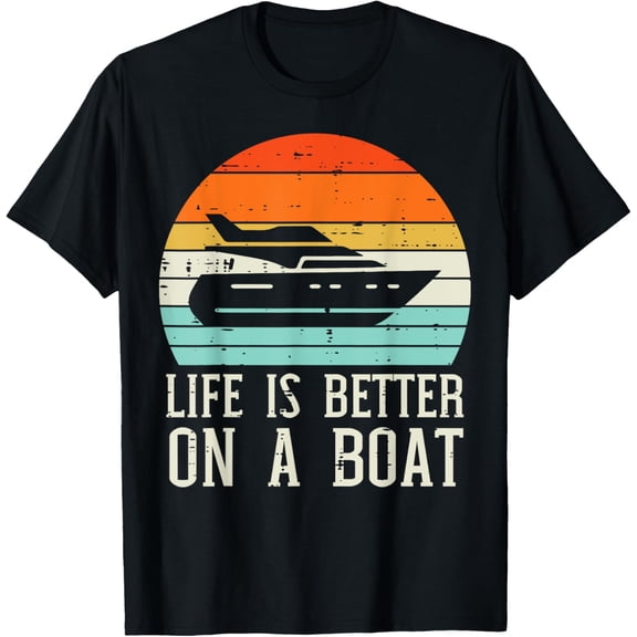 t-shirt Life Better On Boat Sunset Retro Yacht Captain Men Boys Kids T-Shirt.