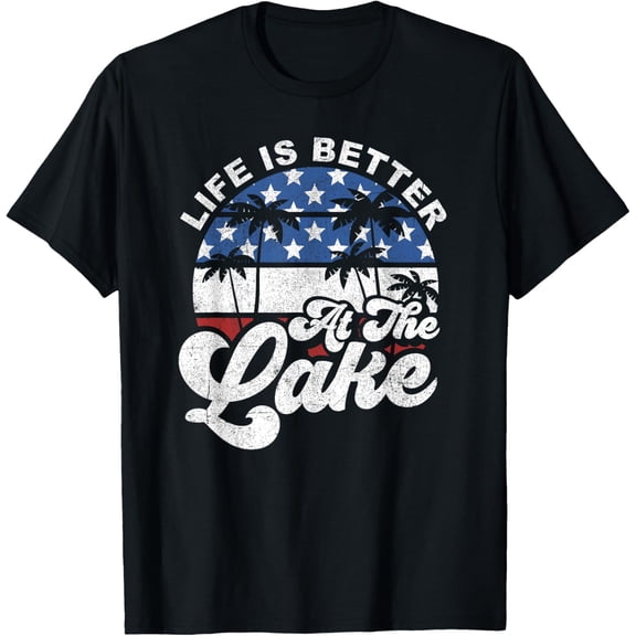 t-shirt Life Is Better At The Lake 4th of July American Flag Summer T-Shirt mens t shirt，black，women，funny，misfits，men，journey
