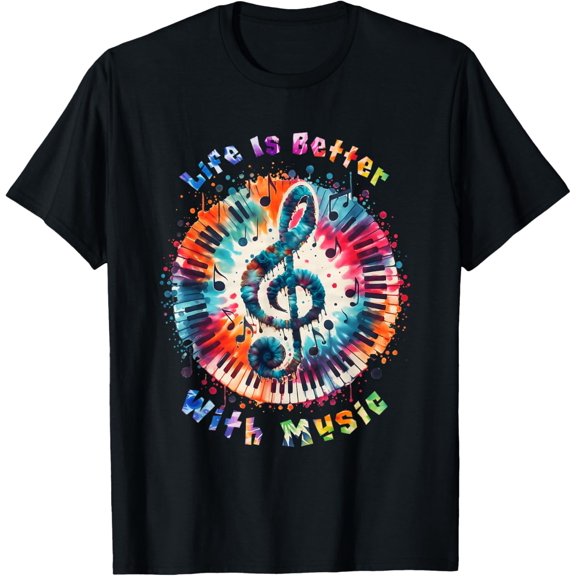 t-shirt Life Is Better With Music Notes Symbol Tie Dye Musician T-Shirt.