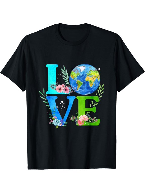 t-shirt Love World Earth Day 2020 Environmental T-Shirt mens,black,women,funny,journey,Crew Neck, Short Sleeve,custom clothing patterns.gift