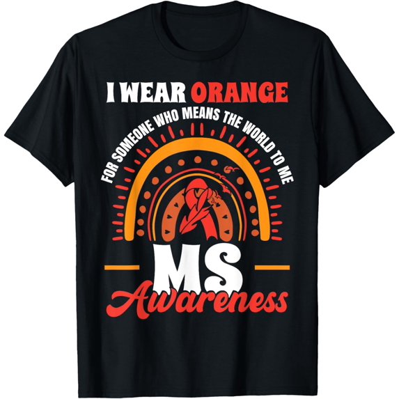 t-shirt MS Multiple Sclerosis Support I Wear Orange T-Shirt mens,black,women,funny,journey,Crew Neck, Short Sleeve,printing