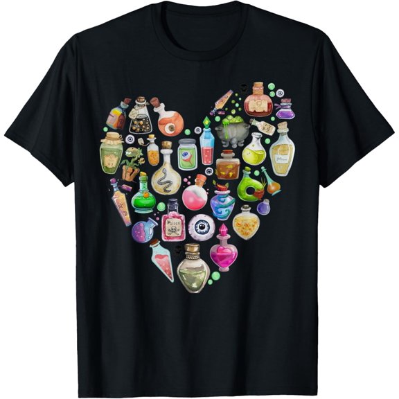 t-shirt Magical Potions Bottles Heart Witchcraft Halloween T-Shirt.