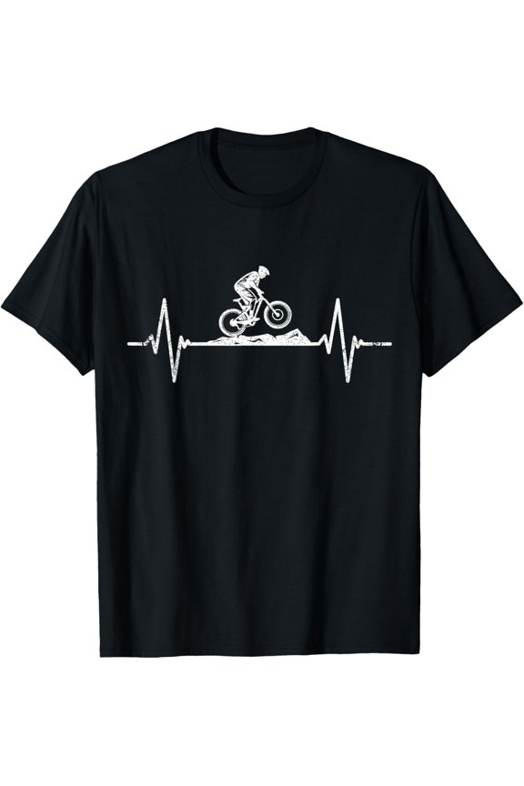 t-shirt Mountain Bike Heartbeat Cyclist Merch Men Cycling T-Shirt mens,black,women,funny,journey,Crew Neck, Short Sleeve,printing