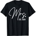 thumbnail image 1 of t-shirt Mrs. Est. 2024 Just Married Wedding For Her Mr & Mrs Bride T-Shirt mens，black，women，funny，journey，Crew Neck, Short Sleeve,custom clothing patterns.gift, 1 of 4